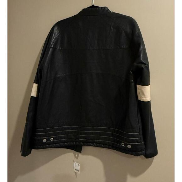 We The Free People Ryder Striped Leather Coat Jacket Black Large L NWT - Picture 5 of 7